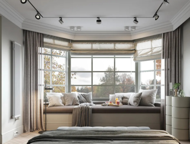 上海家庭裝修風(fēng)格：家庭裝修，小戶型裝修，拐角飄窗窗簾怎樣安裝好看？